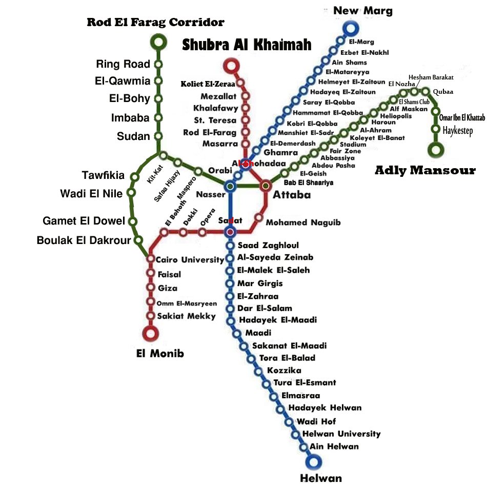 Cairo Metro Map — all three lines